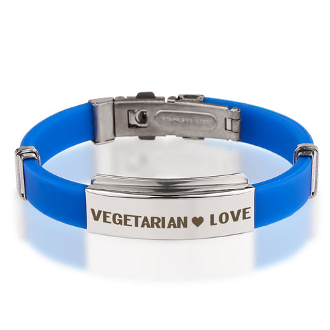Official VEGETARIAN ❤ LOVE Blue Stainless Steel Bracelets