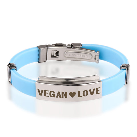 Official VEGAN ❤ LOVE Baby Blue Stainless Steel Bracelets