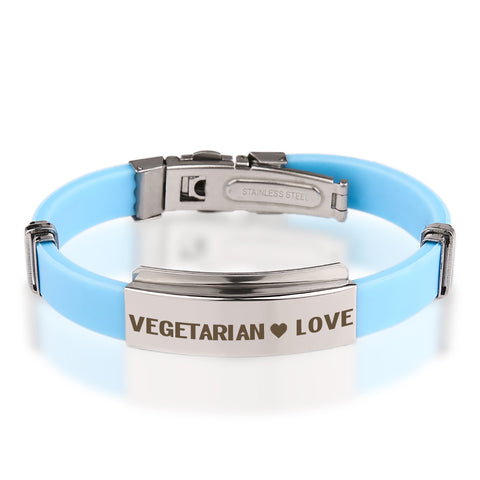 Official VEGETARIAN ❤ LOVE BABY BLUE Stainless Steel Bracelets