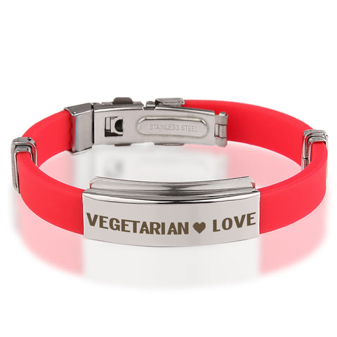 Official VEGETARIAN ❤ LOVE Red Stainless Steel Bracelets
